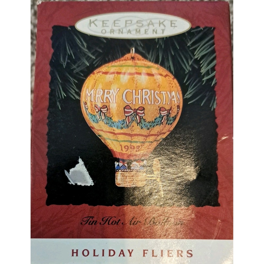 Hallmark Christmas Ornament Holiday Fliers Tin Hot Air Balloon Toy 1993